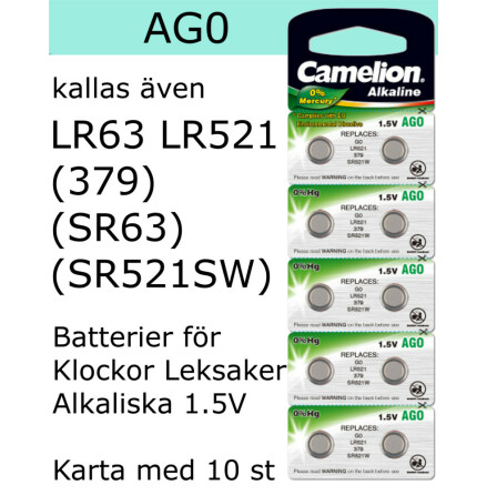 AG0 10-Pack LR521 (379 SR521W SR521SW ) Batteri 1,5V  Camelion