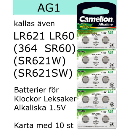 AG01 10-Pack LR621 AG1 (364 SR621SW ) Batteri 1,5V  Camelion