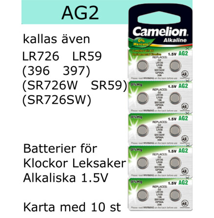 AG02 10-Pack LR726 AG2 (396 SR726SW ) Batteri 1,5V  Camelion