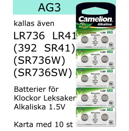 AG03 10-Pack LR736 AG3 (392 SR736SW ) Batteri 1,5V  Camelion