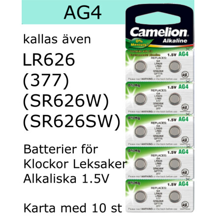 AG04 10-Pack LR626 AG4 (377 SR626SW ) Batteri 1,5V  Camelion