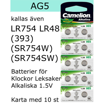AG05 10-Pack LR754 AG5 (393 SR754SW ) Batteri 1,5V  Camelion