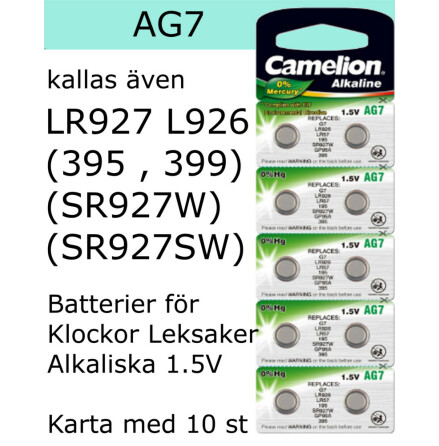 AG07 10-Pack LR926 AG7 (395 SR927SW ) Batteri 1,5V  Camelion