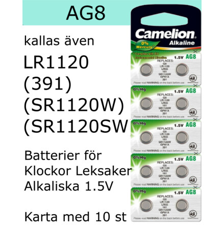 AG08 10-Pack LR1120 AG8 (391 SR1120SW) Batteri 1,5V Camelion