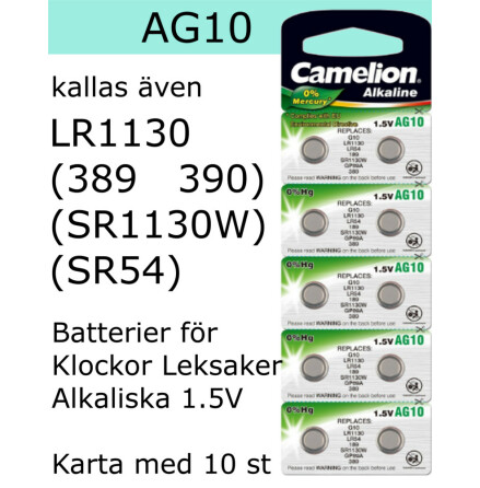 AG10 10-Pack LR1130 (389 SR1130W SR1130SW) Batteri 1,5V Camelion