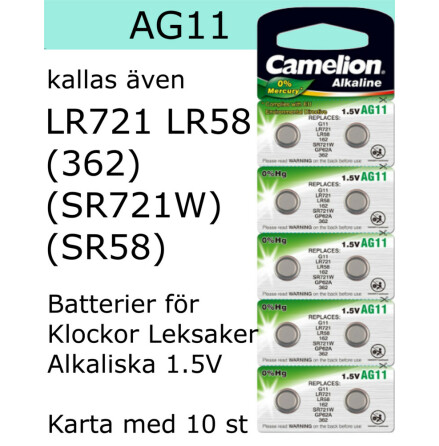 AG11 10-Pack LR721 LR58 (362 SR721W  SR58) Batteri 1,5V Camelion