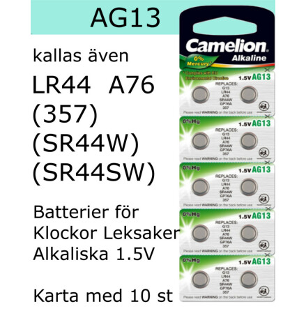 AG13 10-Pack LR44 (357 SR44W SR44SW ) Batteri 1,5V Camelion