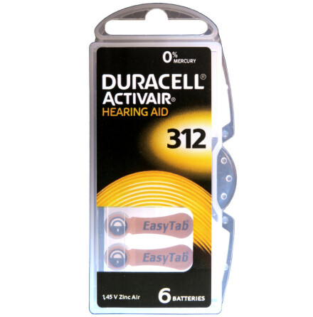 312 6-Pack DURACELL - Hrapparatsbatterier