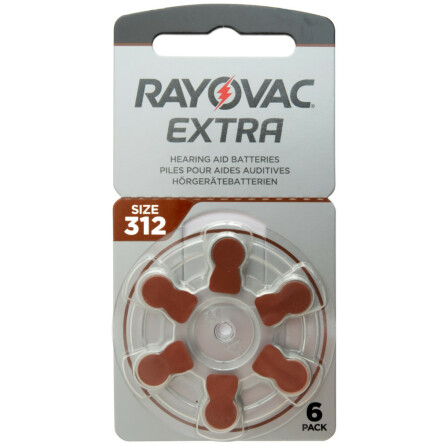 312 6-Pack RAYOVAC EXTRA - Hrapparatsbatterier