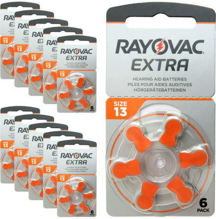 13 RAYOVAC EXTRA - 60 stycken hrapparatsbatterier