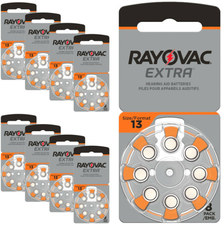 13 RAYOVAC EXTRA - 64 stycken hrapparatsbatterier