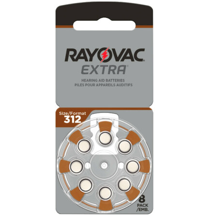 312 8-Pack RAYOVAC EXTRA - Hrapparatsbatterier