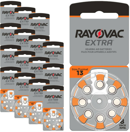 13 RAYOVAC EXTRA - 120 stycken hrapparatsbatterier